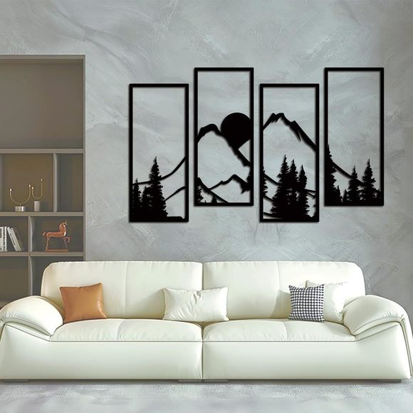 4 Pcs Metal Sunset Mountain Forest Wall Decor Abstract Minimalist Line🥳